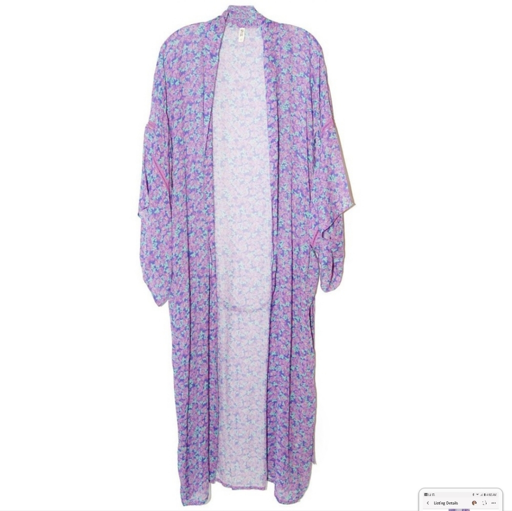 Rare Spell Wildflower Kimono violet robe maxi duster w/ belt purple one size os